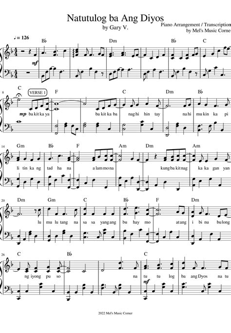 piano music sheet of natutulog ba ang diyos